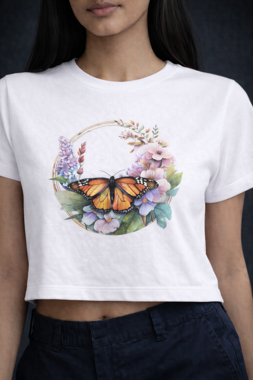 Crop Tee – “Butterfly Design Printed”