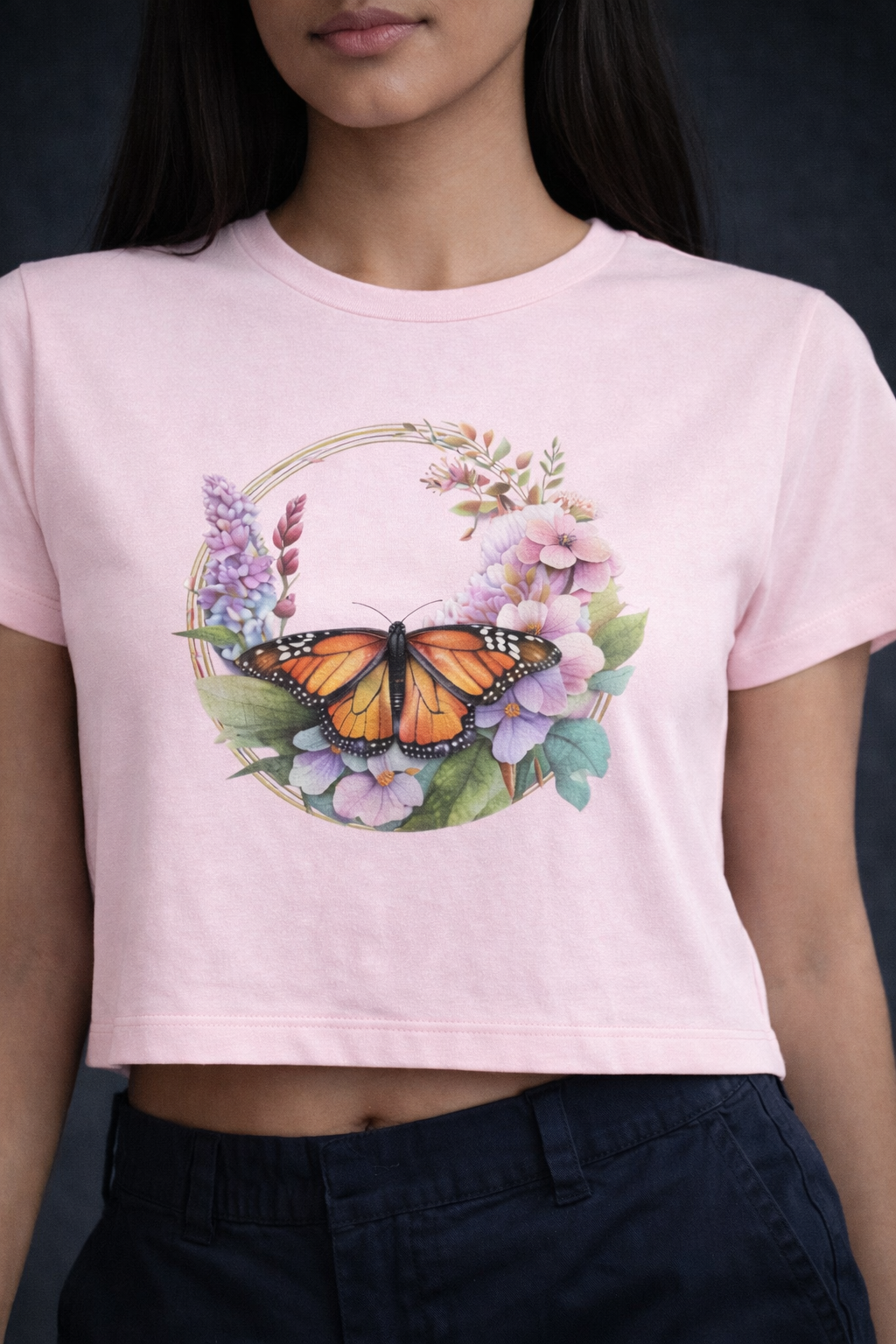 Crop Tee – “Butterfly Design Printed”