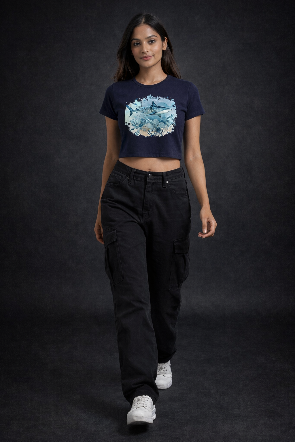Crop Tee – "Fish Floating Printed"